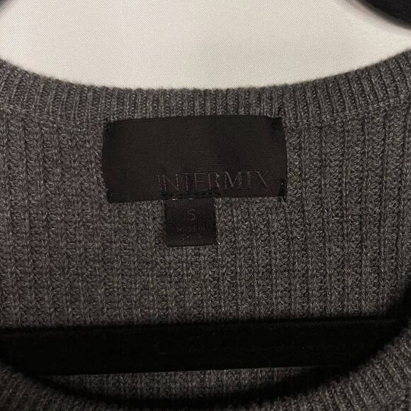 Intermix Small S Gray Cotton Silk Jordana Tie Sleeve Rib Knit Round Neck Sweater - Picture 5 of 9